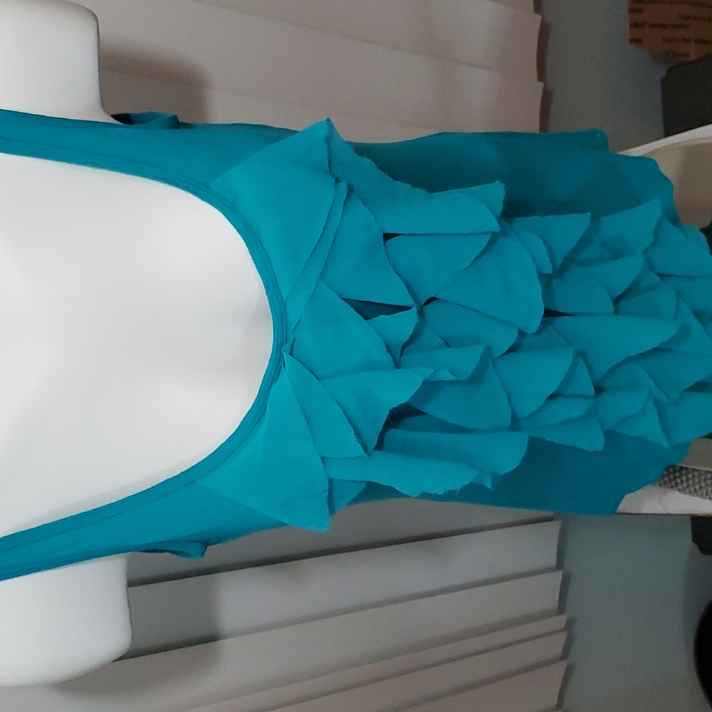 NEW YORK & CO Dressy Aqua Frilly Front Seriously Soft Tank Top-VGUC-Sz S